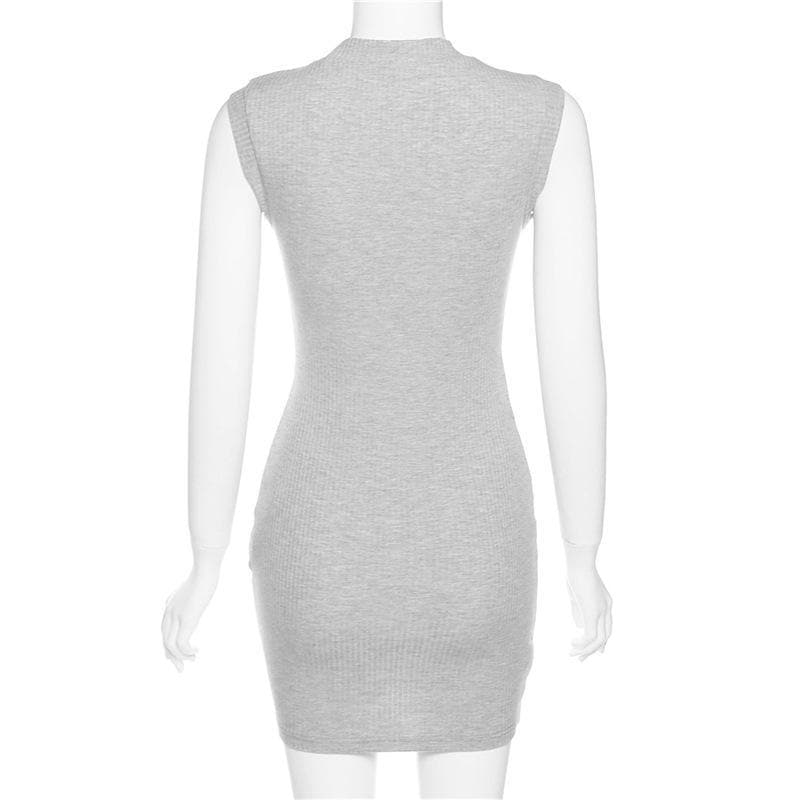 Bodycon onregelmatige hoge hals geribbelde effen jurk