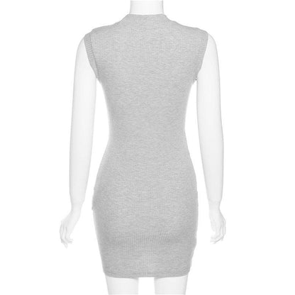 Bodycon onregelmatige hoge hals geribbelde effen jurk