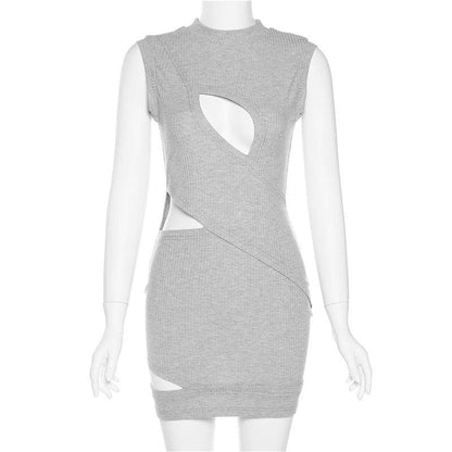 Bodycon onregelmatige hoge hals geribbelde effen jurk